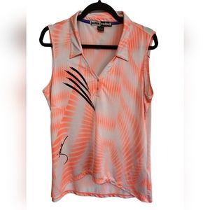 Jamie Sadock L Flowy Neon Pink White Black Palms golf stretch tank top-C40